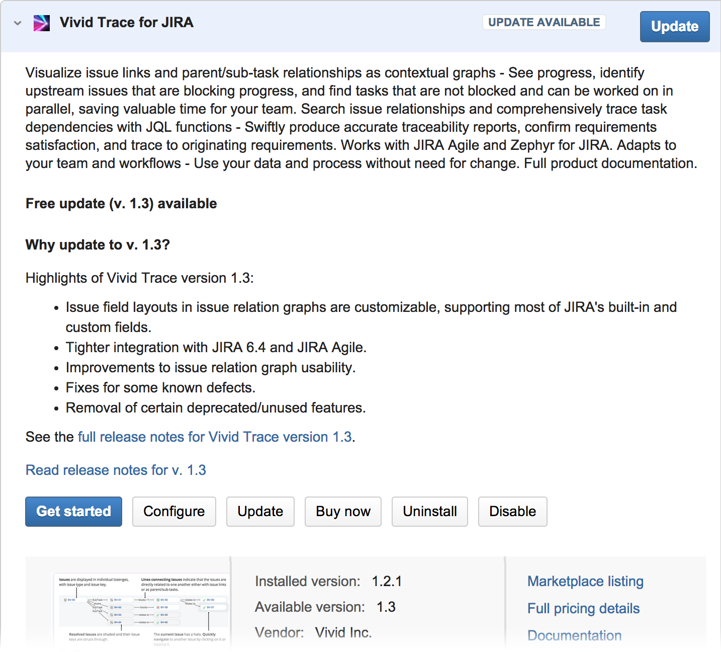 Figure: Managing the Vivid Trace add-on in JIRA