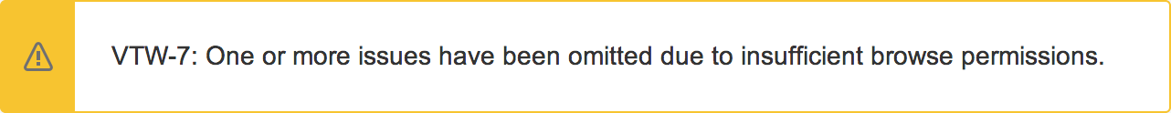 Warning VTW-7 that accompanies incomplete search results due to insufficient browse permissions
