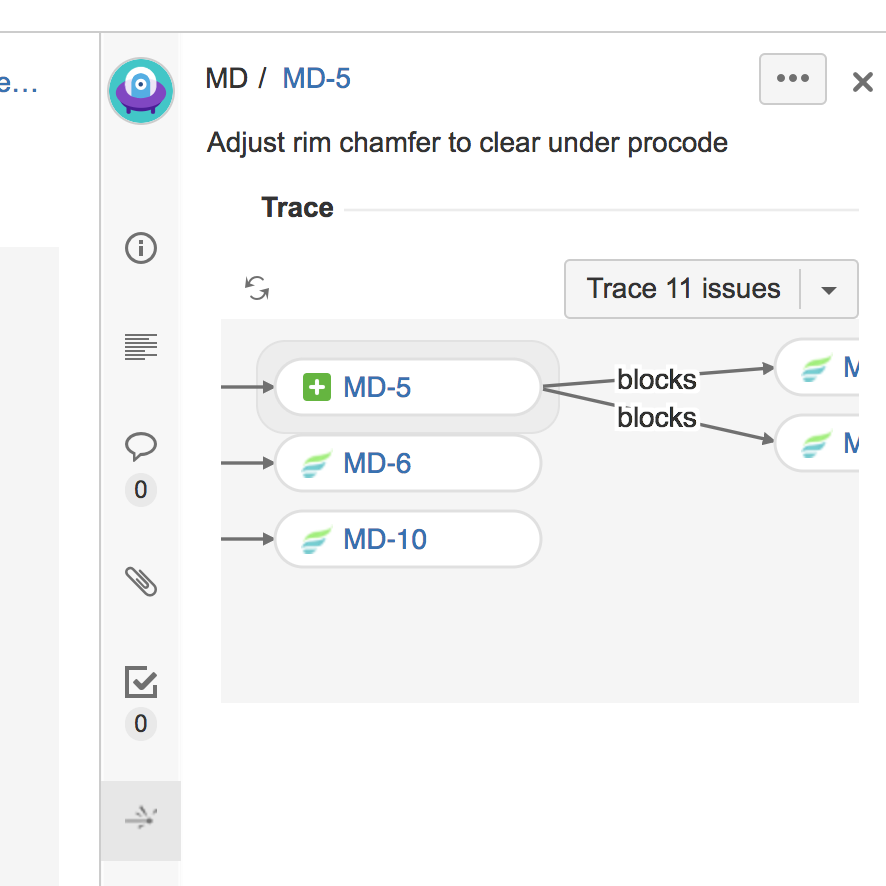 Figure: Contextual trace in the Jira Software quickview.