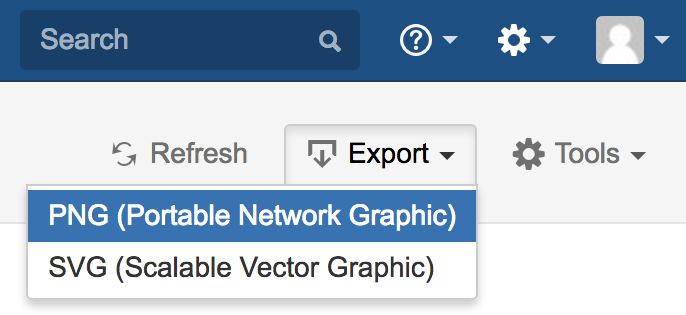 Figure: The Toolbar in the Trace Studio depicted with the Export menu providing a selection of output formats.