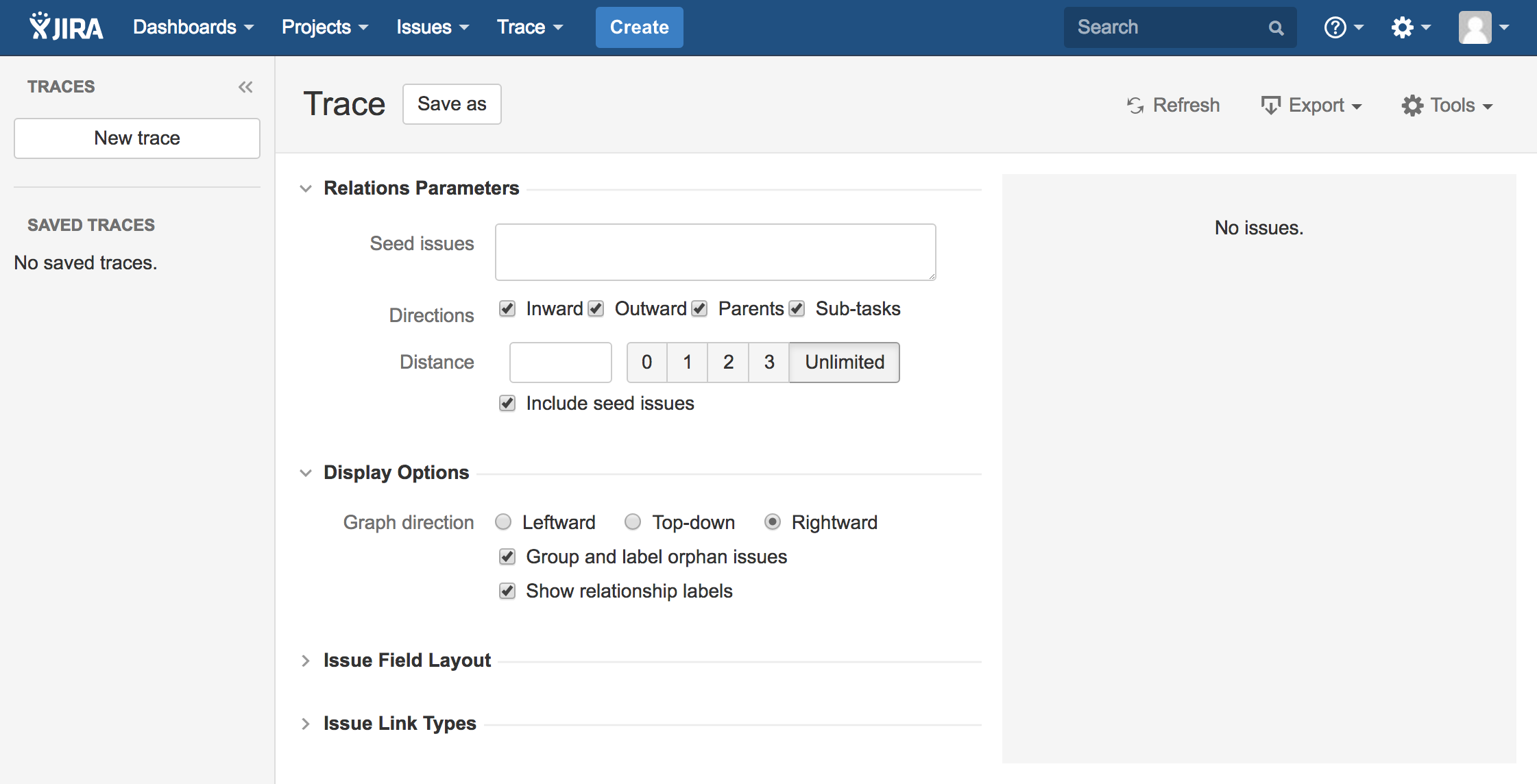 Figure: The Trace Studio user interface, initialized to a ready state.