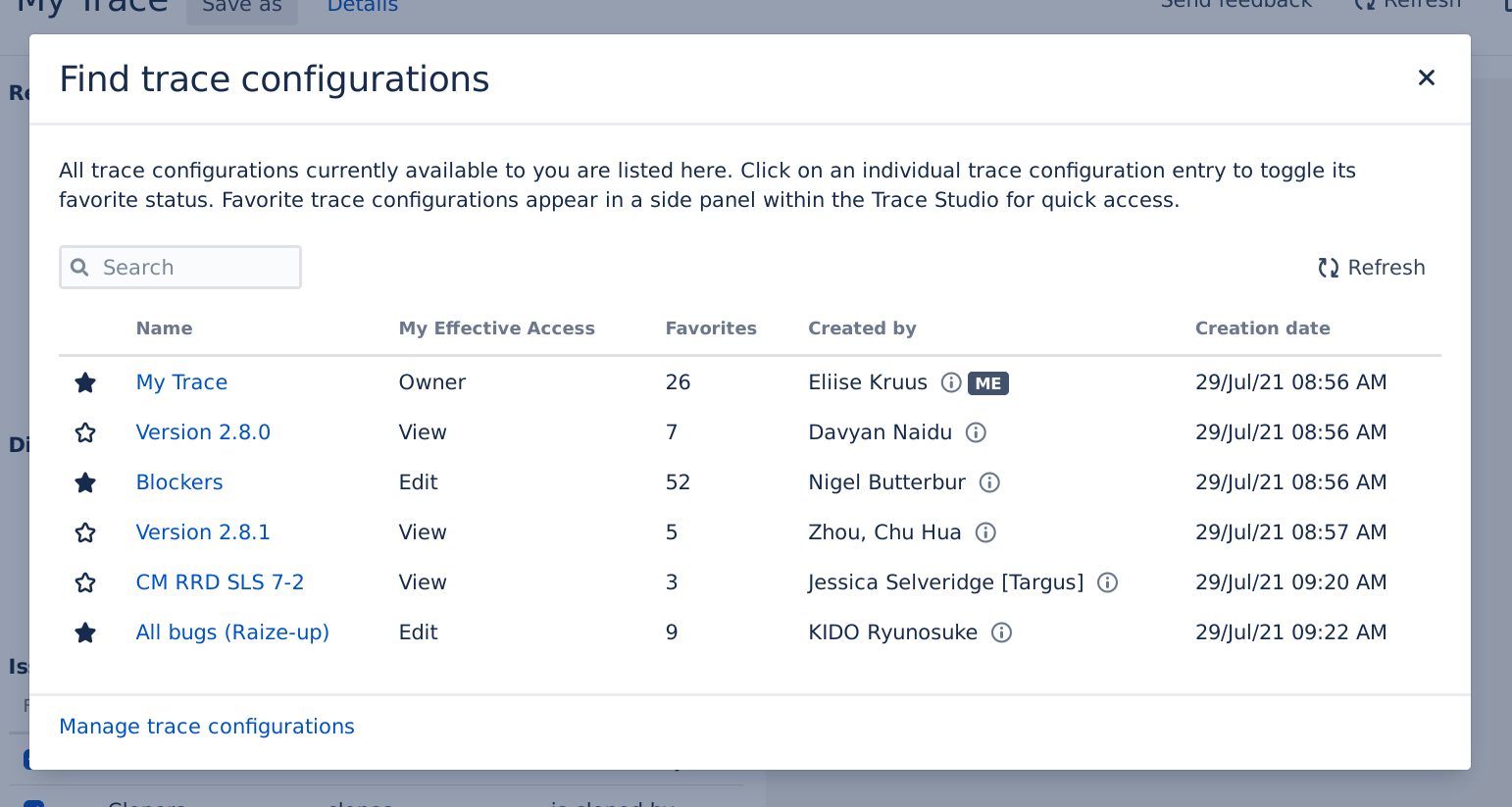 The new trace configuration sharing settings in Vivid Trace version 2021.1