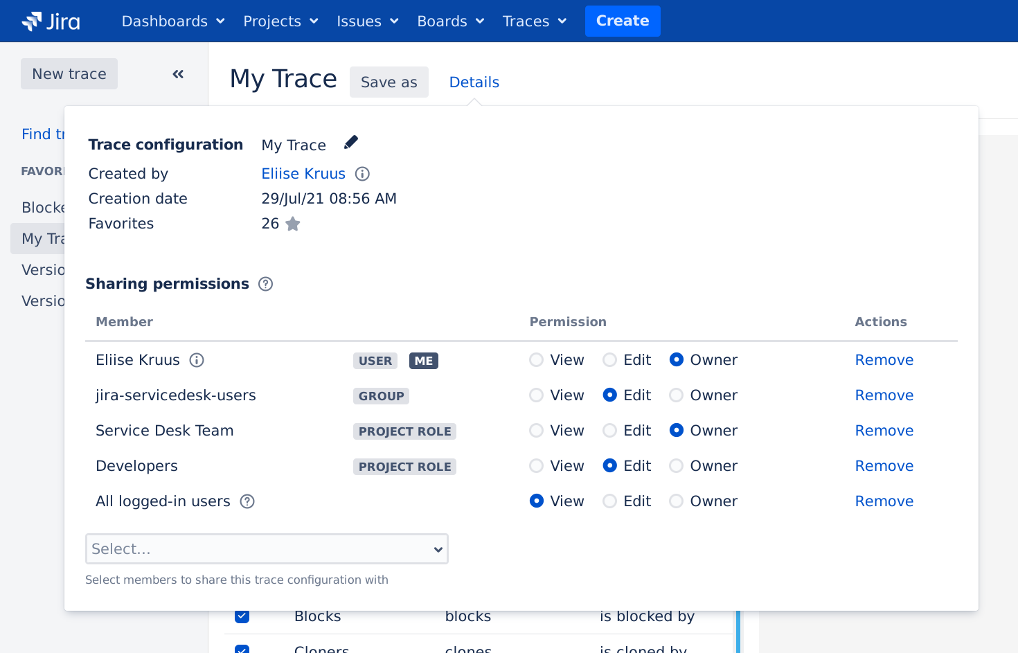 The new trace configuration sharing settings in Vivid Trace version 2021.1