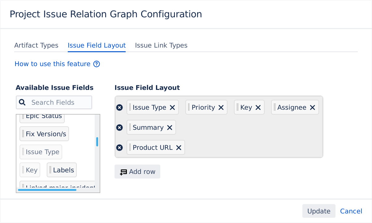 Figure: Project Configuration window displaying the Issue Field Layout tab