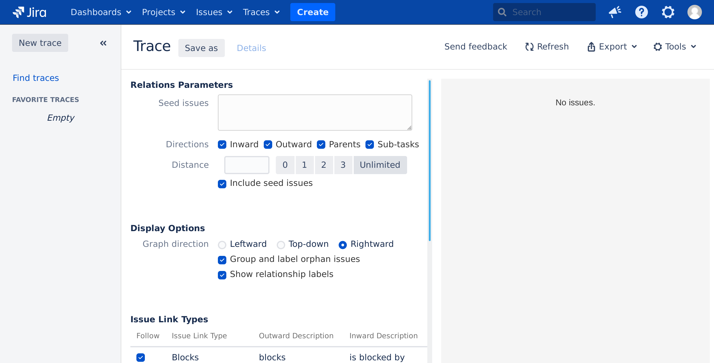 Figure: The Trace Studio user interface, initialized to a ready state.