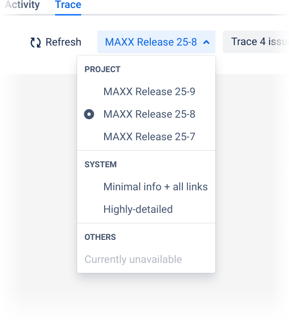 Figure: Vivid Trace System-Level Settings page in Jira administration quick list settings contributing to the System section of the quick list.