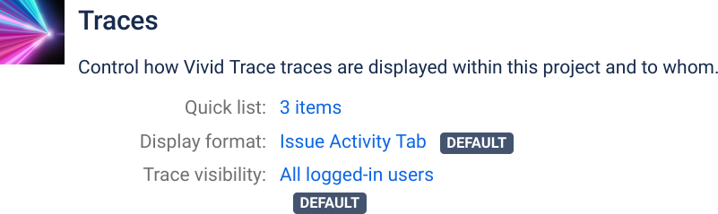 Figure: The Vivid Trace project settings on the project summary page.