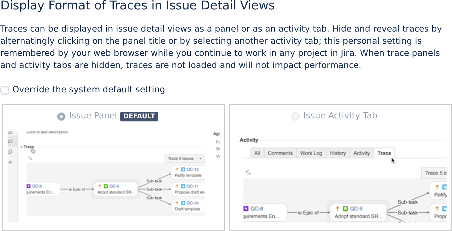 Figure: Display format of traces in issue detail views.